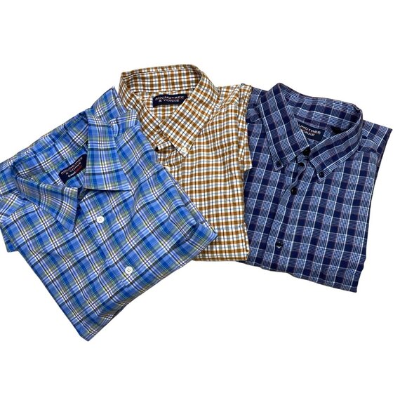 Roundtree & Yorke Mens Long Sleeve Button-Down Plaid Shirts 3 Pack L - Picture 10 of 11